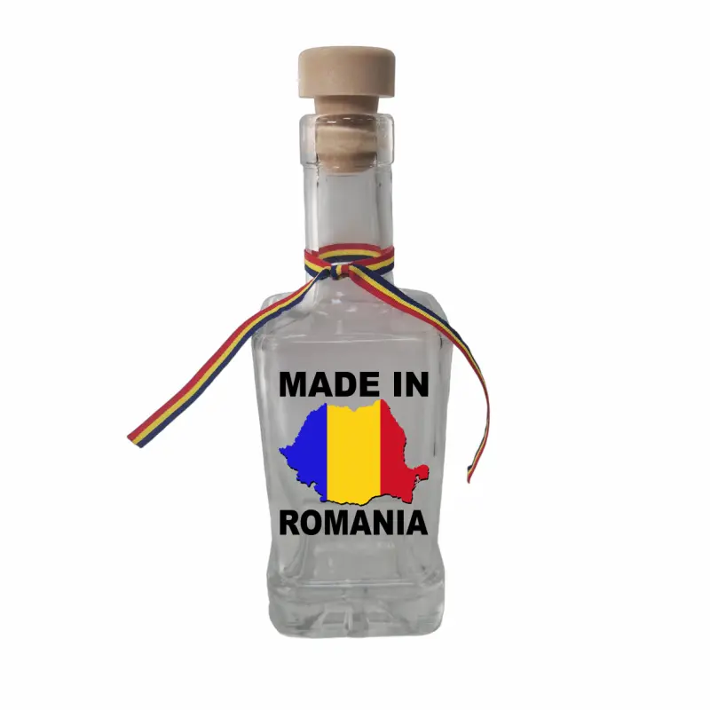 Made in romania, sticla cu mesaj patrata, 250 ml, model divgs318 06 00